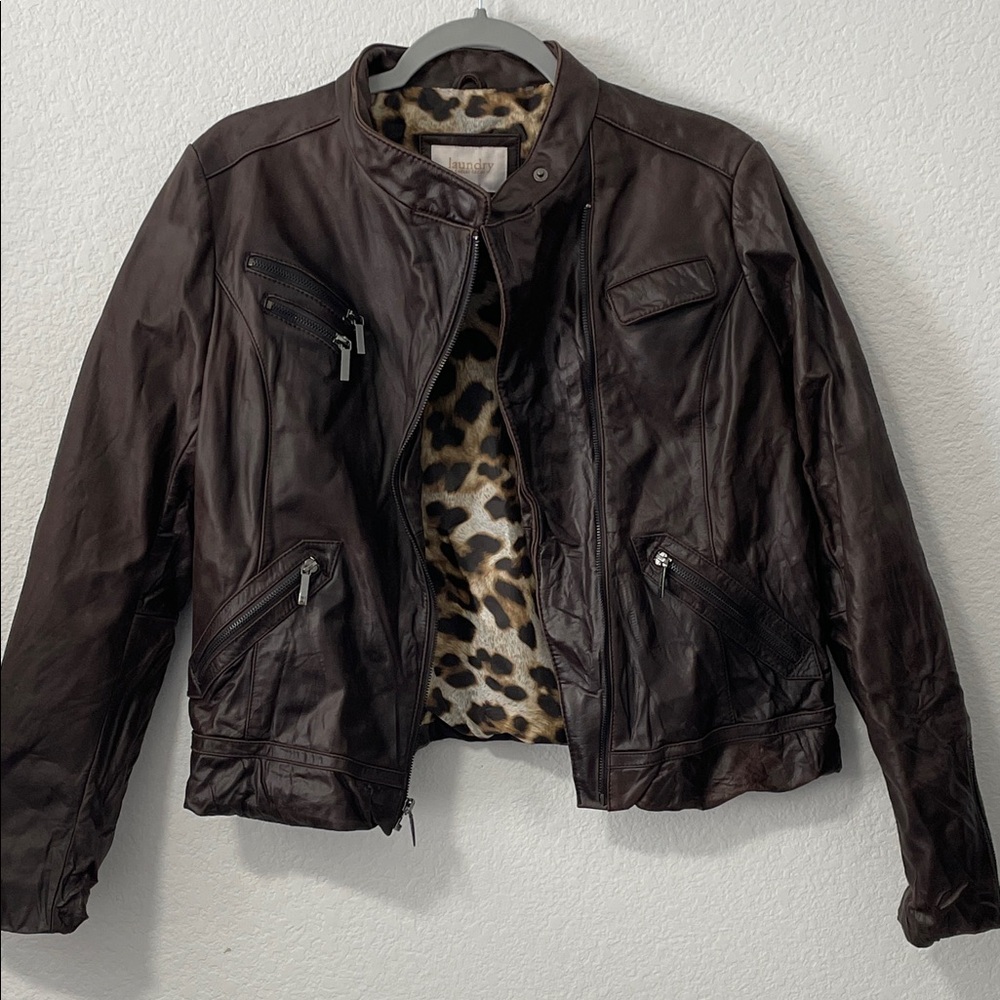 Laundry By Shelli Segal Women's Rich Brown Leather Jacket Size Large